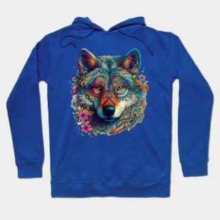 colorful wolf with flowers Hoodie